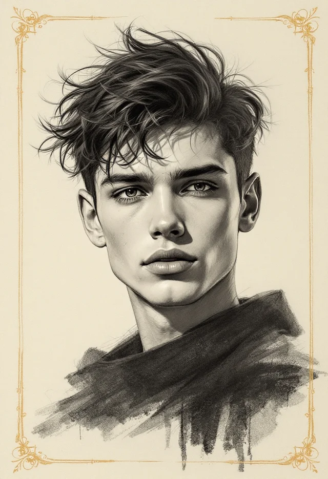 Illustrative androgynous pencil-style portrait