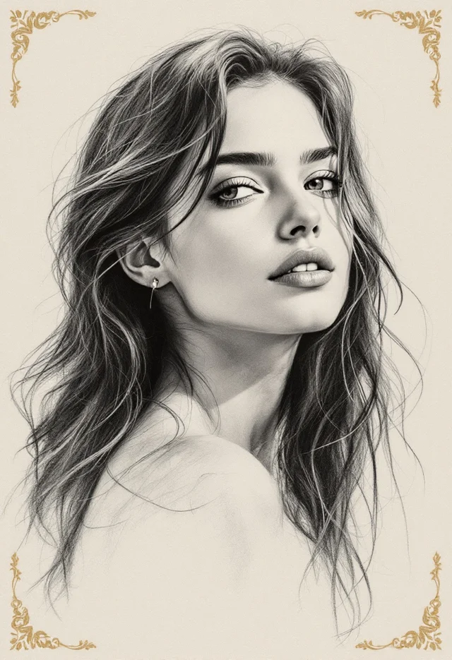 Illustrative pencil-style portrait of a woman